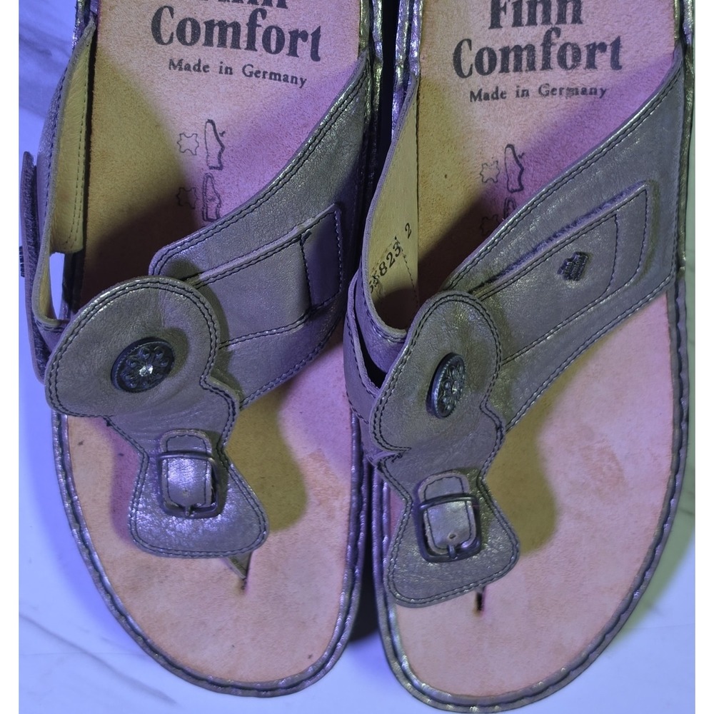 Finn Comfort Women's Gold Leather Thong Wedge Sandals‎ Buckle US 10 EU 43